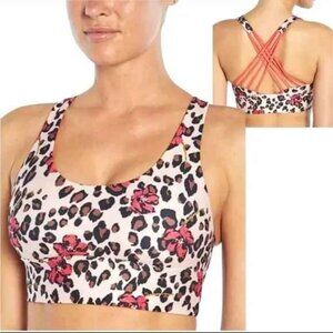Wildfox Leopard Floral Chris Sports Lined Bra Size L  Natural & Bright Coral